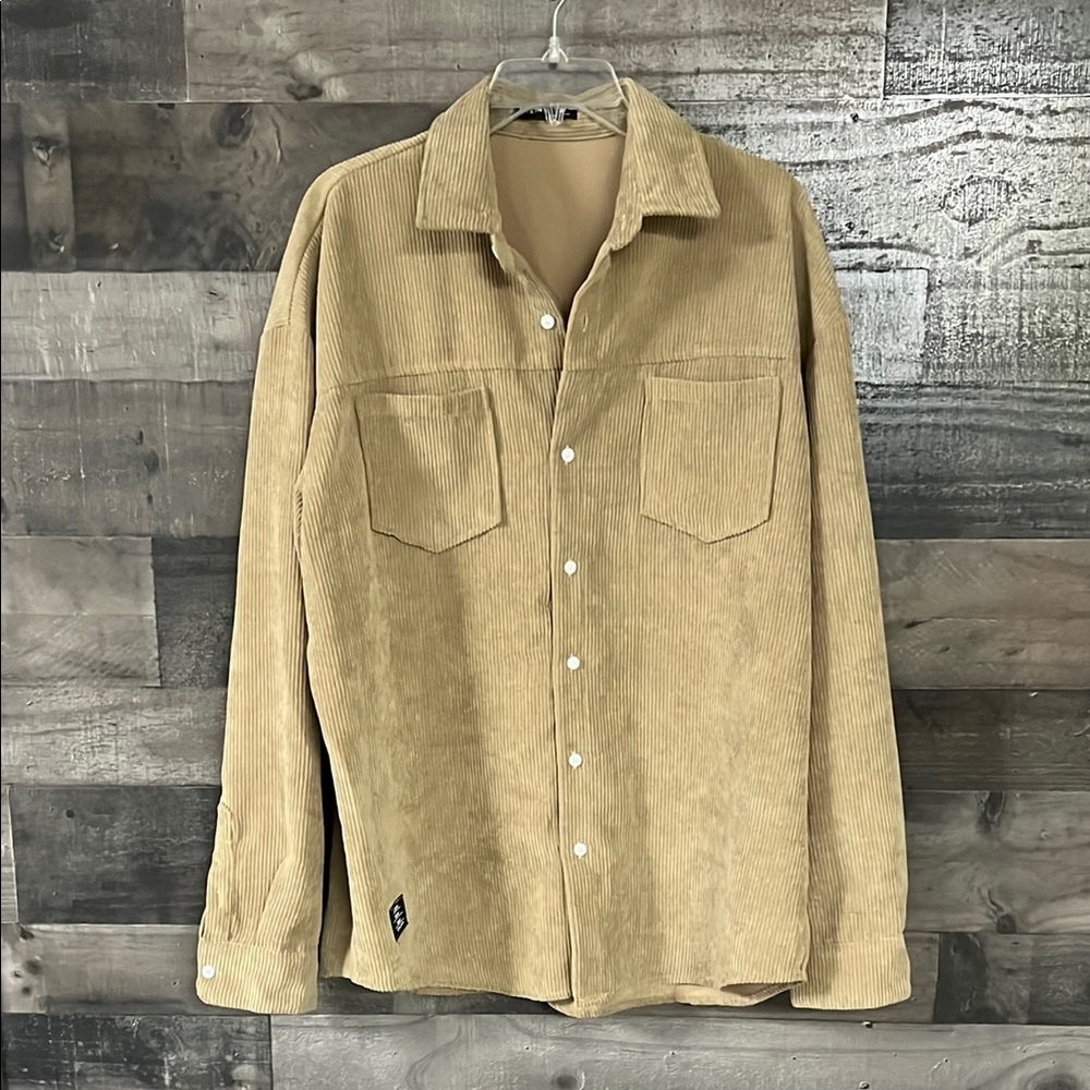 Men’s Tan Corduroy Button Up Oversized Shirt